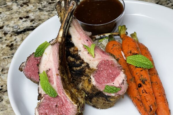 Moroccan spiced lamb chops served with chickpea stew and grilled carrots.
