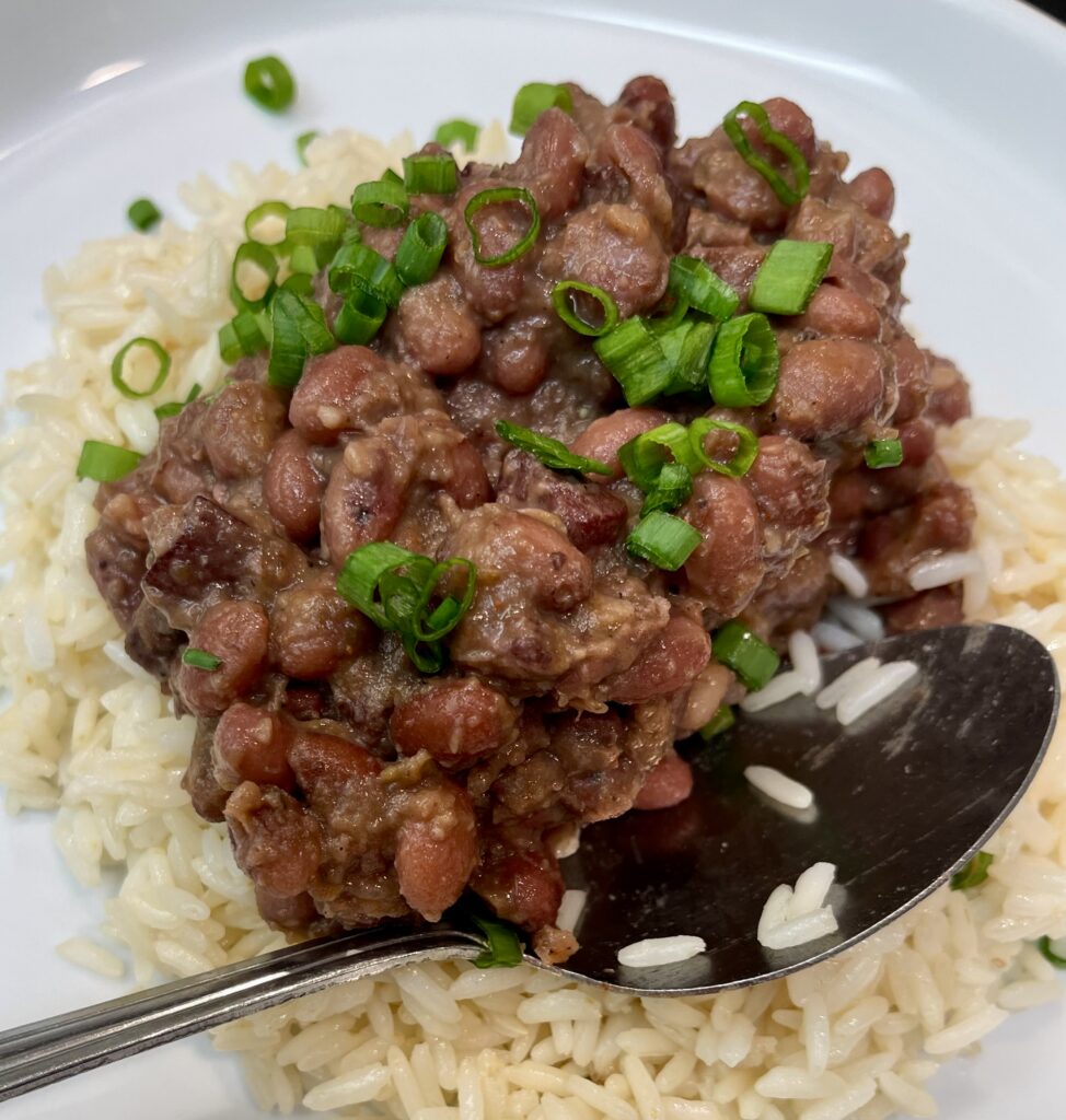 red beans and rice with smoked pork jowl over white rice comfort food